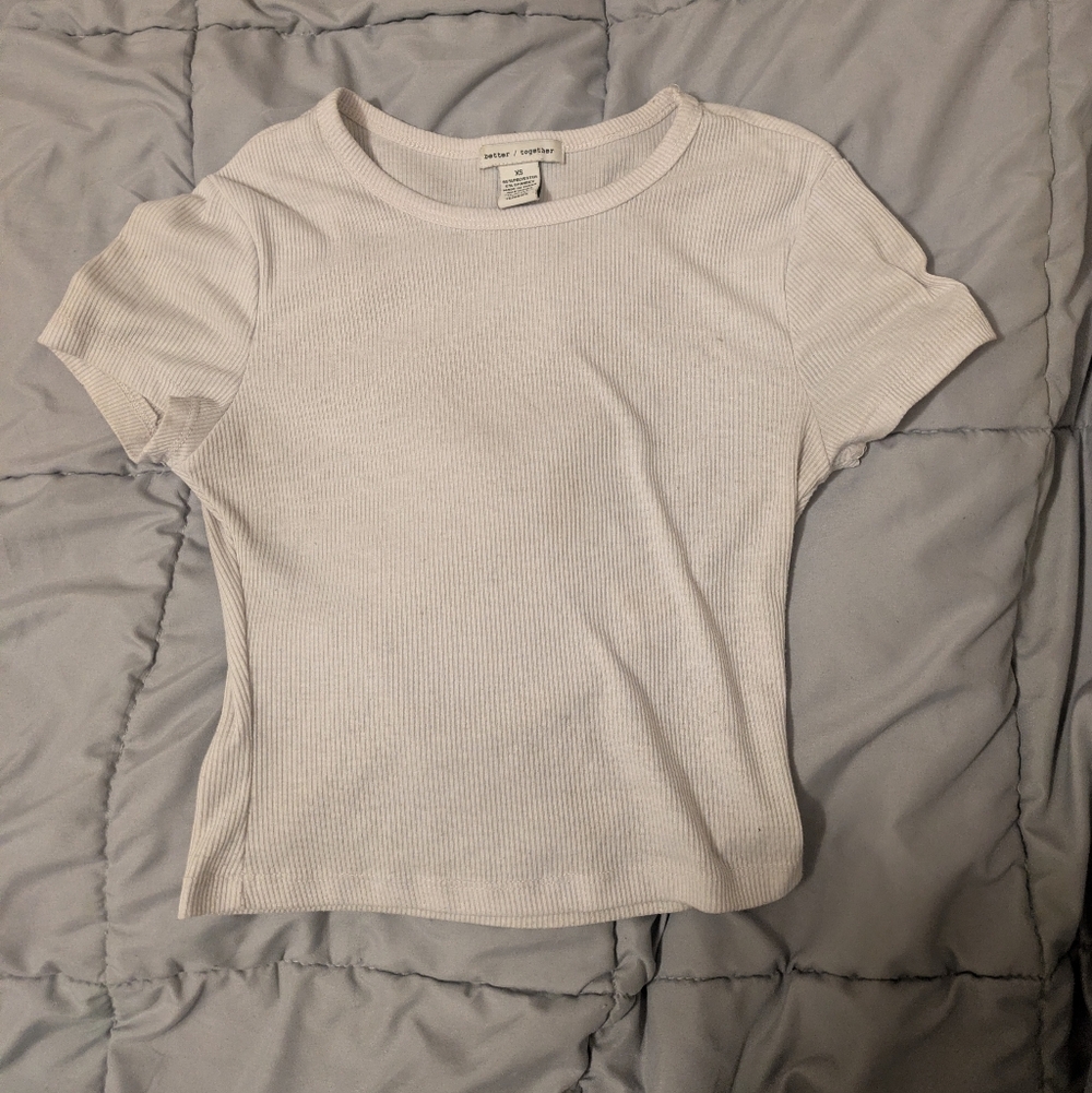 Classic White Ribbed Short Sleeve Tee